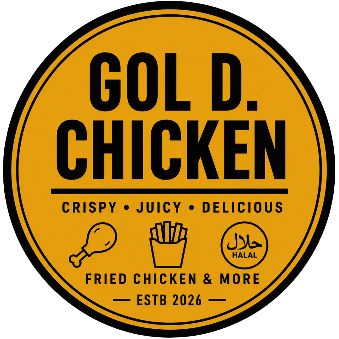 GOL D. CHICKEN logo — a cool chicken wearing a straw hat inside a golden circular badge